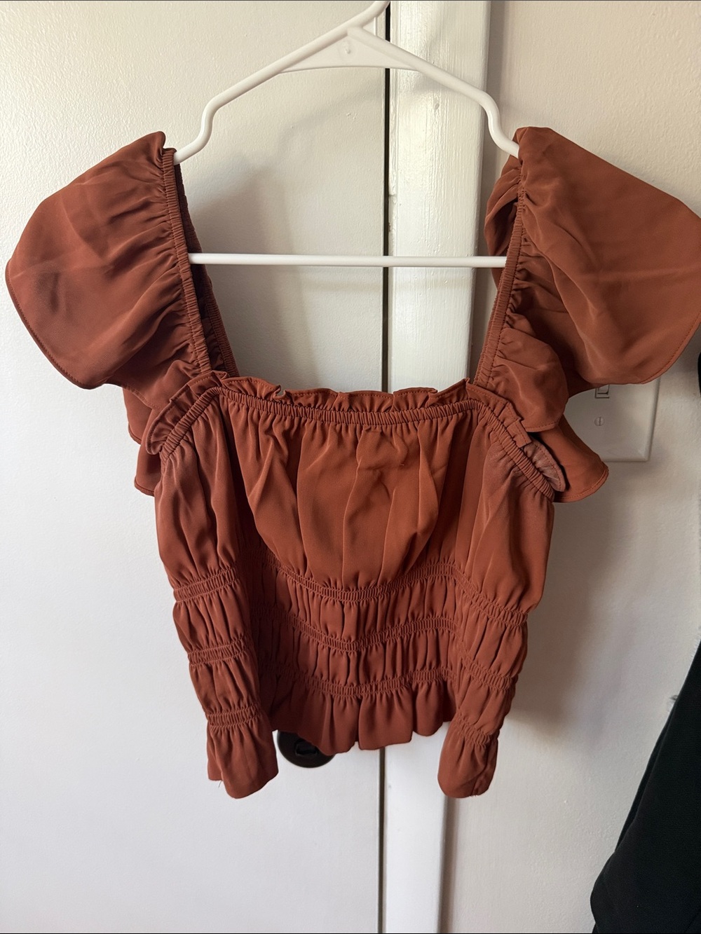 Abercrombie & Fitch Rust Smocked Puff Sleeve Crop Top